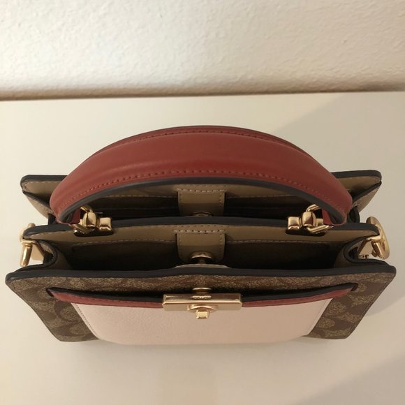 Coach Mini Lane Top Handle in Colorblock Signature Canvas Khaki/Chalk Multi - Picture 5 of 6